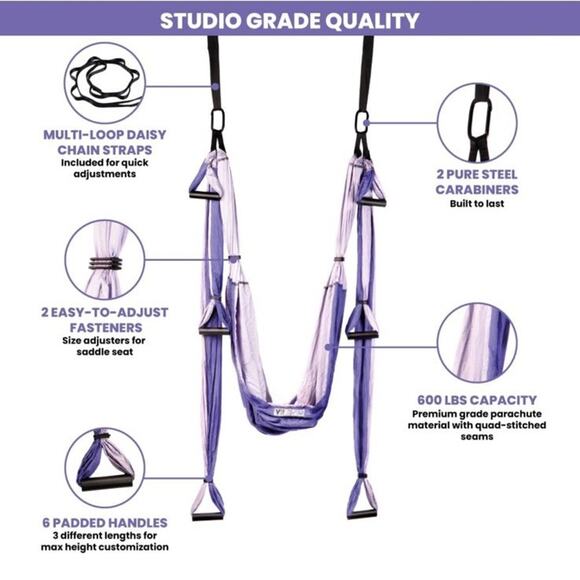 YOGABODY Practice is Everything Yoga Trapeze Ceiling Bar Swing Hooks RARE Purple - Picture 5 of 11